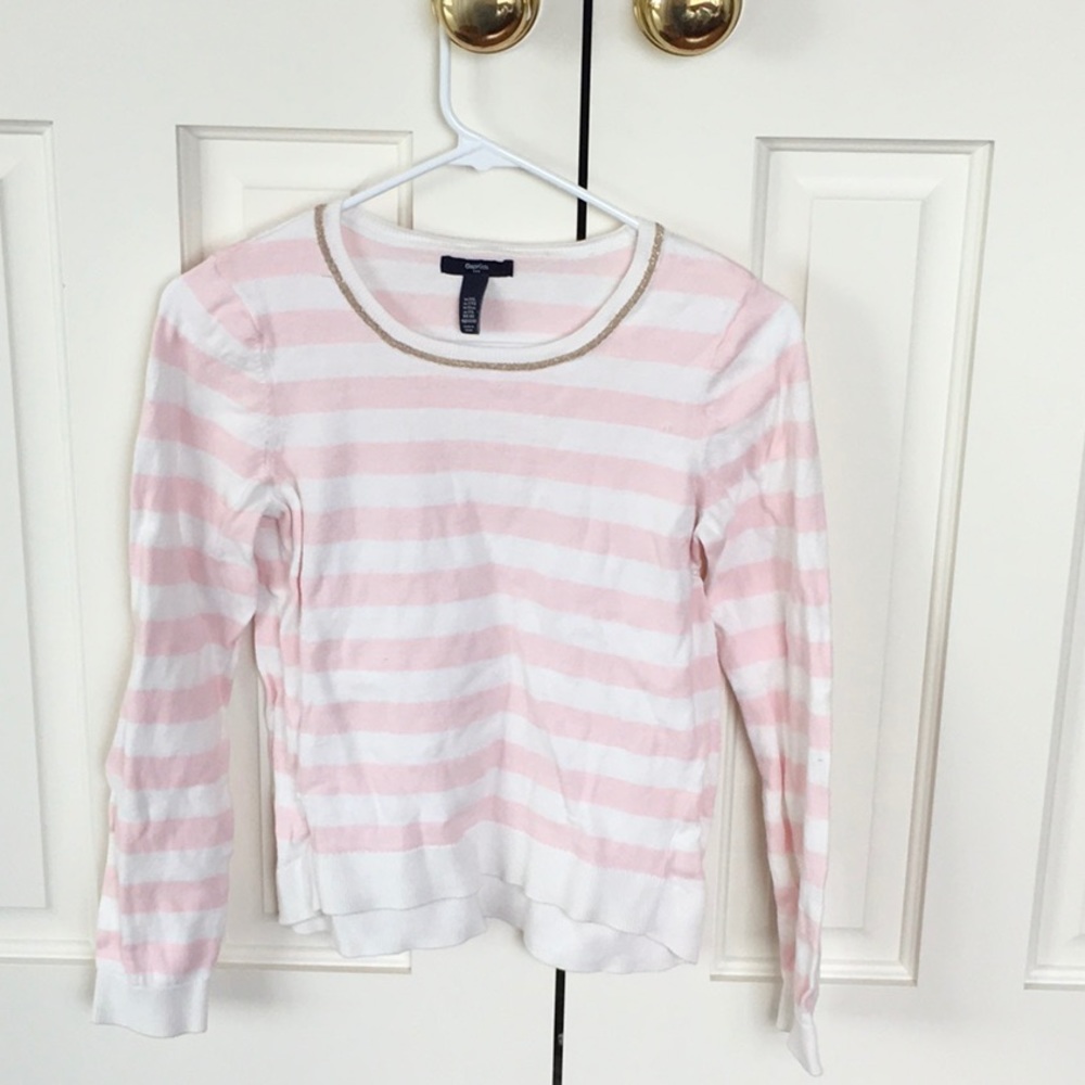 Pink and white striped lightweight sweater